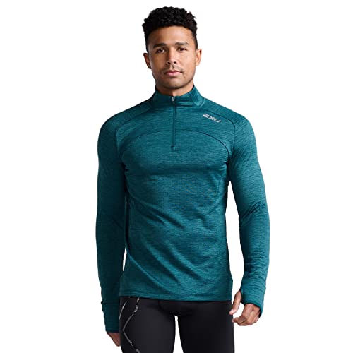 2XU Męski zapłon 1/4 zamek błyskawiczny koszula z długim rękawem, Deep Jade/Silver Reflective, L, Deep Jade/Silver Reflective, L