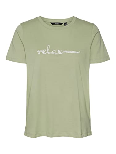 VERO MODA Vmrojaolly Ss Top Box JRS T-Shirt damski, Reseda/Print: relax, S