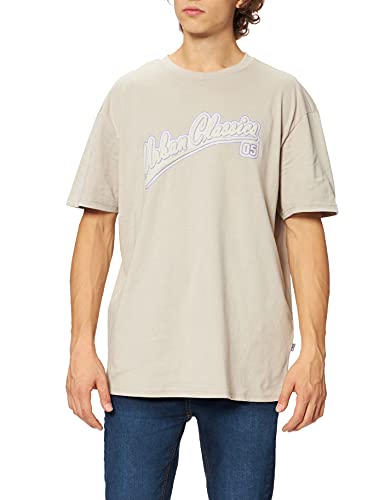 Urban Classics Męski T-shirt z krótkim rękawem, oversize, z logo w stylu baseballowym, przekrojone ramiona, okrągły dekolt, rozmiar S do 5XL, chmura, S