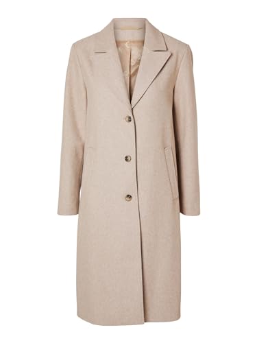 SELECTED FEMME Damski płaszcz SLFALMA Wool Coat NOOS długi płaszcz, sandał/szczegóły: melanż, 42, Sandshell/Szczegóły: melanż, 42