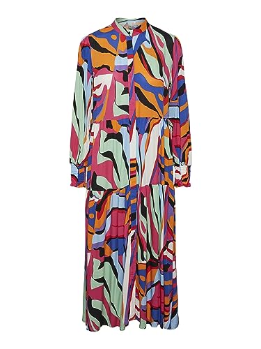 YAS Damska sukienka Yasalira Ls Long Shirt Dress S. Noos sukienka maxi, fuksja fioletowa/Aop: nadruk graficzny, L