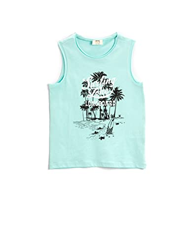 Koton Boys Summer Themed Palm Printed Short Sleeve Crew Neck Top Tank Cotton, miętowy (Mnt), 4-5 lat