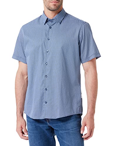 bugatti Męska koszula 9850-38523 z kołnierzykiem na guziki, granatowa-390, regularna, Marine-390, XL