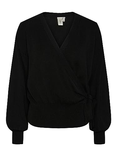 YAS assi LS Wrap Knit Cardigan S. Noos Sweter Portfel, Czarny, M Kobiety, czarny, M