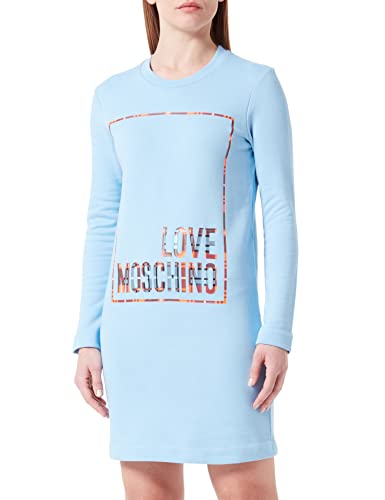 Love Moschino Damska sukienka o regularnym kroju z wyciętym logo z błyszczącym nadrukiem, jasnoniebieski, 42