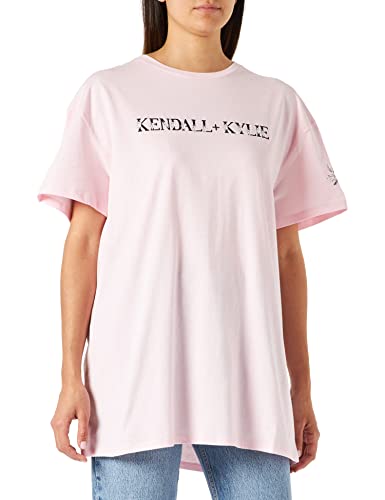 KENDALL & KYLIE Damska koszulka K&K W kwiat logo LONGFIT KKW3611629 z krótkim rękawem, jasnoróżowy, S