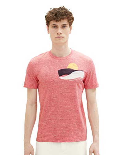 TOM TAILOR Koszulka męska 1036324, 32018-Berry Red Fine Stripe, M, 32018 - Berry Red Fine Stripe, M