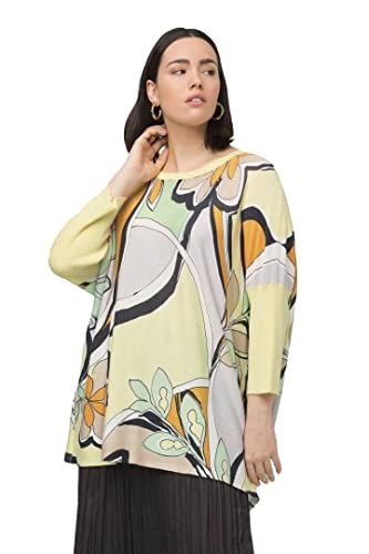 Ulla Popken Damski sweter z nadrukiem oversize, cytryna, 54-56