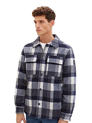 TOM TAILOR Męska kurtka w kratkę, z pikowaną wyściółką wewnętrzną, 32570-Blue Navy Big Check, XL