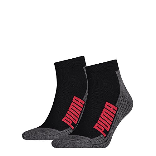 PUMA Skarpety męskie Cushioned Quarter, 2 pary, czarne/białe/czerwone, 35-38 (2 sztuki), czarny/biały/czerwony, 35-38 EU