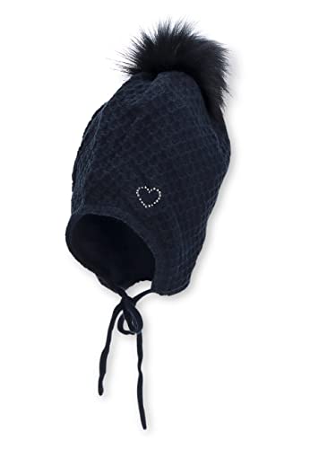 Sterntaler Dziewczęca czapka z pomponem Strass-Herz czapka, granatowa, 39