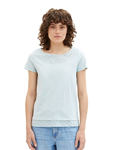 TOM TAILOR Damska koszulka z detalami, 30463 - Dusty Mint Blue, XXL