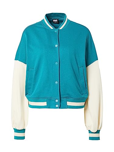 Urban Classics Damska kurtka oversize, 2 odcienie, college, frotte, wodno-zielona/biała, Wodnozielony/biały i, 5XL
