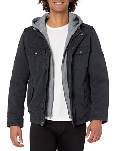 Levi's Męska kurtka z kapturem z czterema kieszeniami, Granatowy/z podszewką z diagonalu, L