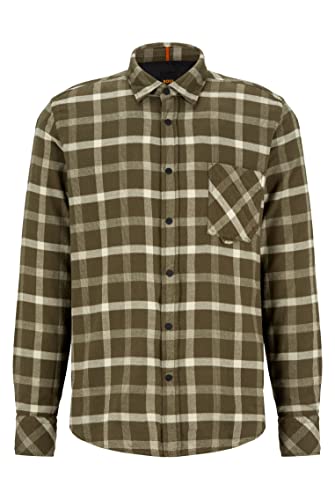 BOSS Męska koszula flanelowa Riou 1 w kratkę, regularny krój, z bawełny ekologicznej, ciemnozielony, XXL