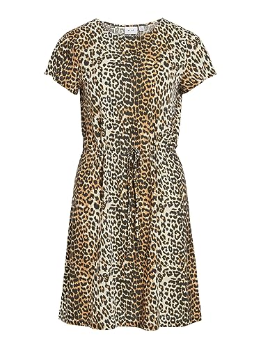Vila VIMOONEY S/S stringi dress /1/KA, Beżowy/Aop: leo, XL