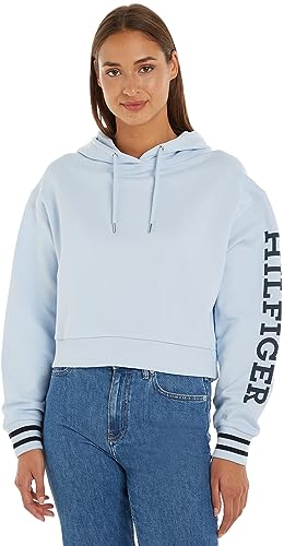 Tommy Hilfiger Damska bluza z kapturem Reg Monotype SLV Crop, Niebieski bryzowy, M