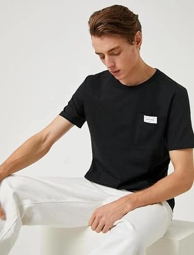 Koton Męski t-shirt z nadrukiem z okrągłym dekoltem, czarny (999), XL