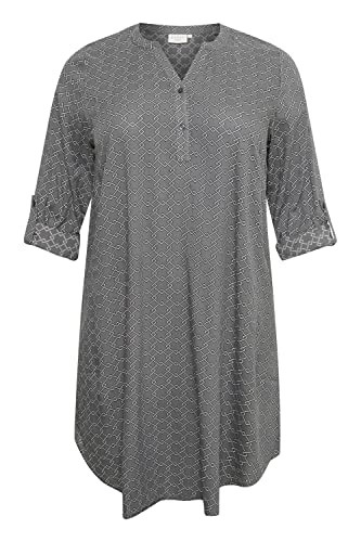 Kaffe Curve Damska koszulka Plus Size Sukienka tunec z długim rękawem w paski Casual, Balsam Green Geometryczny nadruk, 46