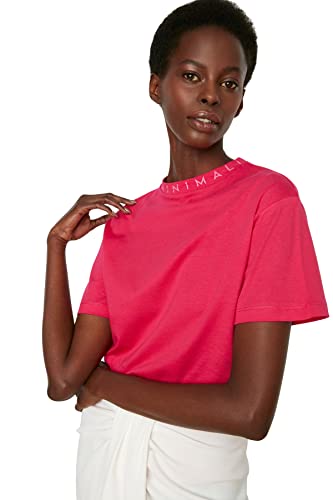 Trendyol Damska koszulka z dzianiny o regularnym kroju ze stójką, fuksja, S