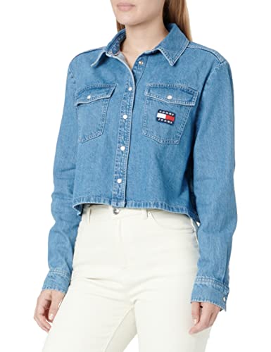 Tommy Hilfiger Damska koszula Tjw przycięta tkana topy, denim M, XL, Dżinsowa średnia, XL