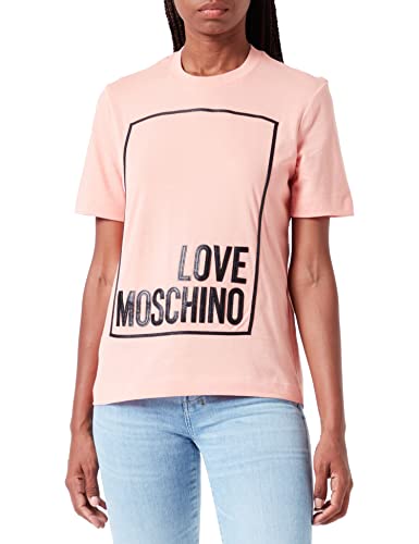 Love Moschino Damska koszulka o regularnym kroju z krótkim rękawem z logo Box Design, Rosa, 42