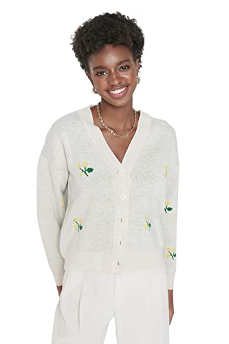 Trendyol Damski standardowy standardowy kardigan z dzianiny z dekoltem w serek, KAMIEŃ, S