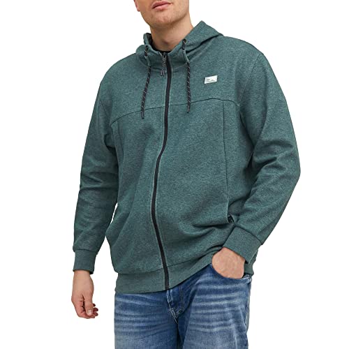 JACK & JONES PLUS Męska kurtka z kapturem JCOAIR Sweat Zip Hood PLS z kapturem, głęboki krój / szczegóły: melanż, 5XL, Deep Teal/Szczegóły: melanż, 5XL