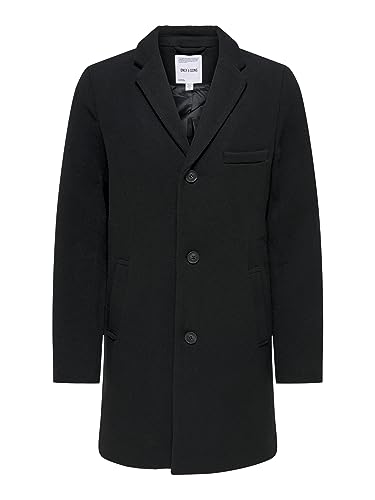 ONLY & SONS płaszcz męski wełna, czarny, XXL