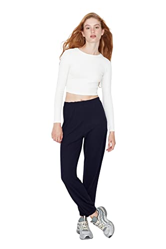 Trendyol Damskie spodnie dresowe z wysokim stanem, granatowy, XS