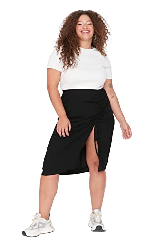 TRENDYOL Kobiety duże rozmiary spódnica ołówkowa midi spódnica ołówkowa tkanina tkanina plus size spódnica, czarny, 52 duże rozmiary