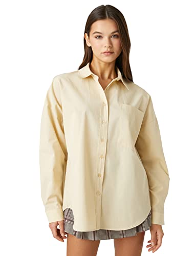 Koton Damska koszulka oversized Cotton Long Sleeve Pocket Detail Shirt, beżowy (063), 34