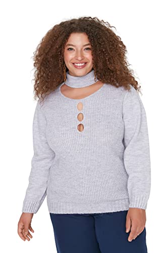 Trendyol Damska bluza z wysokim dekoltem gładka luźna bluza plus size, lilia, XL