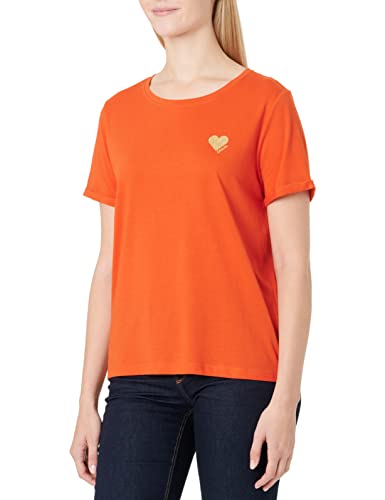 ONLY Damska koszulka Onlkita S/S z logo Noos, Red Clay/Print:gold Glitter Heart, M