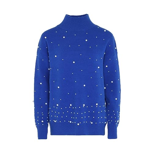faina Damski sweter z cekinami, elegancki sweter akrylowy królewski błękit rozmiar XL/XXL, królewski błękit, XL