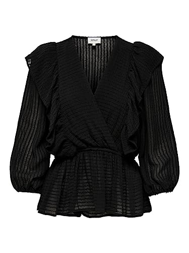 ONLY Women's ONLLONDON 3/4 Ruffle WVN Top, czarny, L