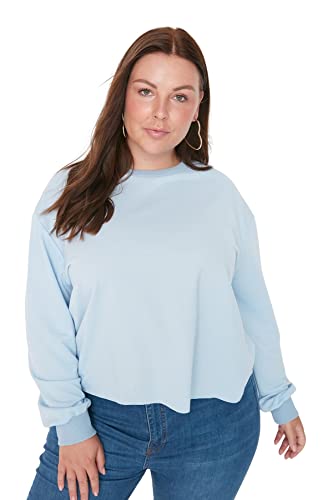 Trendyol Damska bluza z okrągłym dekoltem, gładka regularna, plus size, jasnoniebieska, XXL, Jasnoniebieski