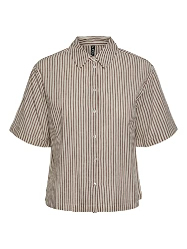 PIECES Phlna SS Shirt BC Koszula damska, Czekolada Fondant/Stripes:paski, XS