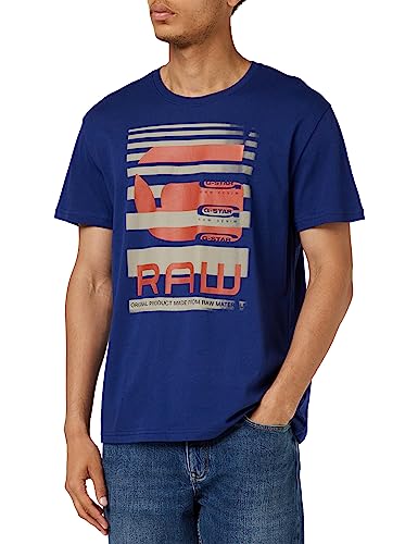 G-STAR RAW Męski T-shirt z logo Faded Burger, Niebieski (Ballpen Blue D24694-336-1822), XXL