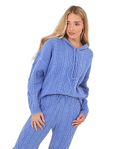 Joe Browns Damska bluza z kapturem Sloe Joes Cosy Cable z dzianiny, niebieska, L (16-18), NIEBIESKI, L