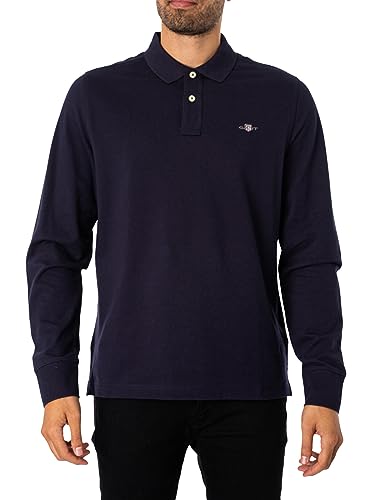 GANT Męska koszulka polo REG Shield LS Pique Rugger, Evening Blue, standardowa, niebieski (Evening Blue), L