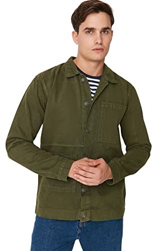 Trendyol Męska koszula kołnierz, zwykła, regularny płaszcz, khaki, S, Khaki, S