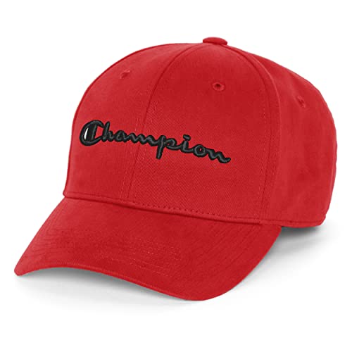 Champion Męska klasyczna czapka twillowa z nadrukiem czcionki, czapka baseballowa, Scarlet-590908, rozmiar uniwersalny, Scarlet-590908, jeden rozmiar