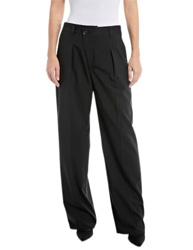 Replay Damskie spodnie Straight Fit, 098 BLACK, 32W