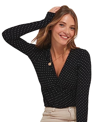 Joe Browns Damska koszulka z długim rękawem w kropki, slim fit, mock wrap przód, czarny, 16, Czarny, 42
