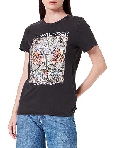 ONLY Onllucy Reg S/S JRS Noos Top damski, Czarny/nadruk: surrender Wild, S