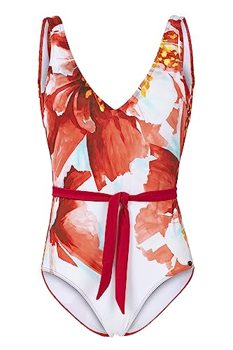Fashy Damski kostium kąpielowy z kwiatowym wzorem, biały/czerwony - 38B