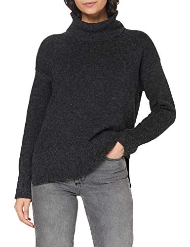VERO MODA Damski sweter z dzianiny Cowlneck, Czarny/szczegóły: melanż, L