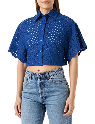 Pinko Damska bluzka Creativo Camicia Cotone Ricamo, G00_blu Surf Sul Web