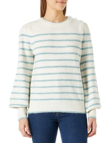 Springfield Damski sweter w paski z guzikami na ramionach, beżowy, XS, BEŻOWY, XS